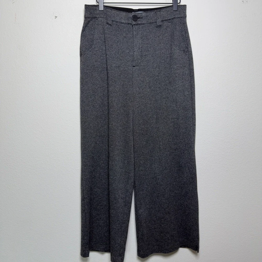 Wit & Wisdom Women Whitney Skyrise Knit Pants 8 Gray Herringbone Wide Leg
